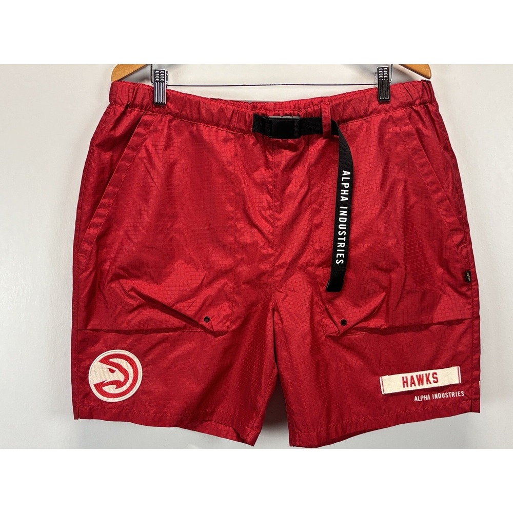Alpha Industries Atlanta Hawks Rip Stop Shorts Sz X-Large Mens Red Belted NBA